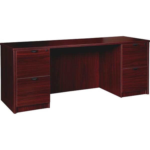 Lorell Prominence 2.0 Mahogany Laminate Double-Pedestal Credenza - 2-Drawer